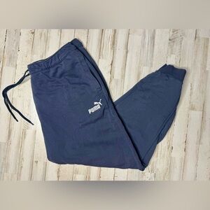 Puma Jogger Pants Men's XL Blue Fleece Lined Logo Tapered Leg Drawstring